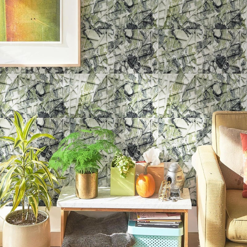 LEVOWAY 33 Pack 3D Wall Panels for Interior Wall Decor, 12''x12'' Ice Green Marble Effect Accent Textured Wall Panels, Wall Covering Panles for Living Room, Gaming Room, TV Background, Cover 32 Sq.Ft - Image 3